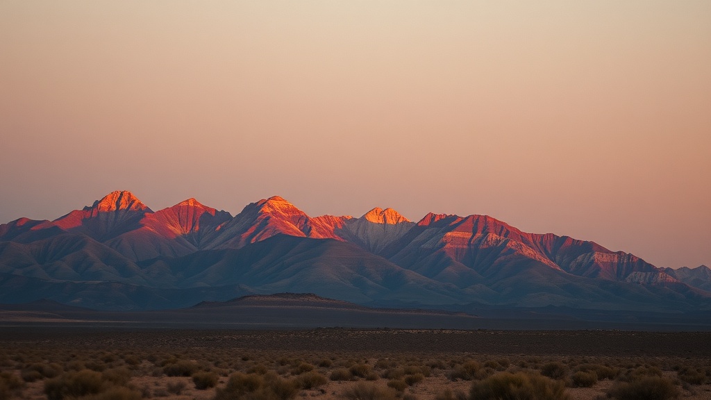 Sandia mountains at sunset behind Albuquerque skyline