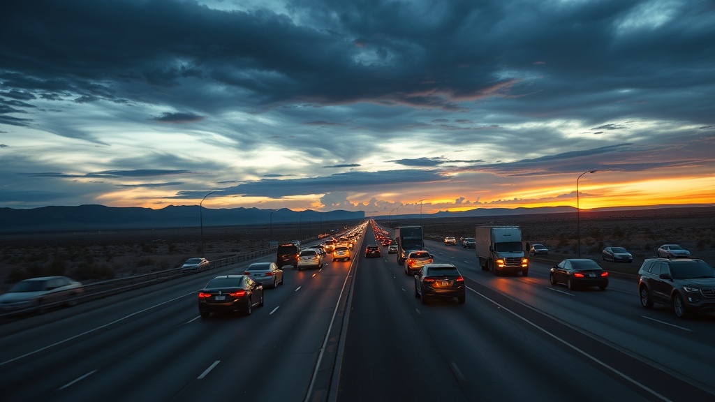 I-40 New Mexico highway with cars stopped in standstill traffic
