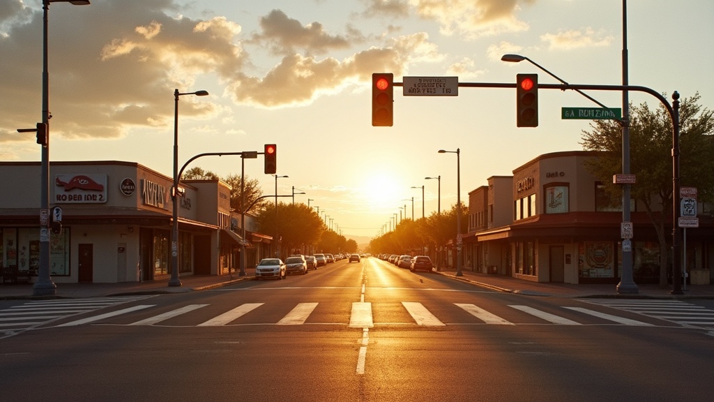 Albuquerque New Mexico Central Avenue crosswalk at golden hour