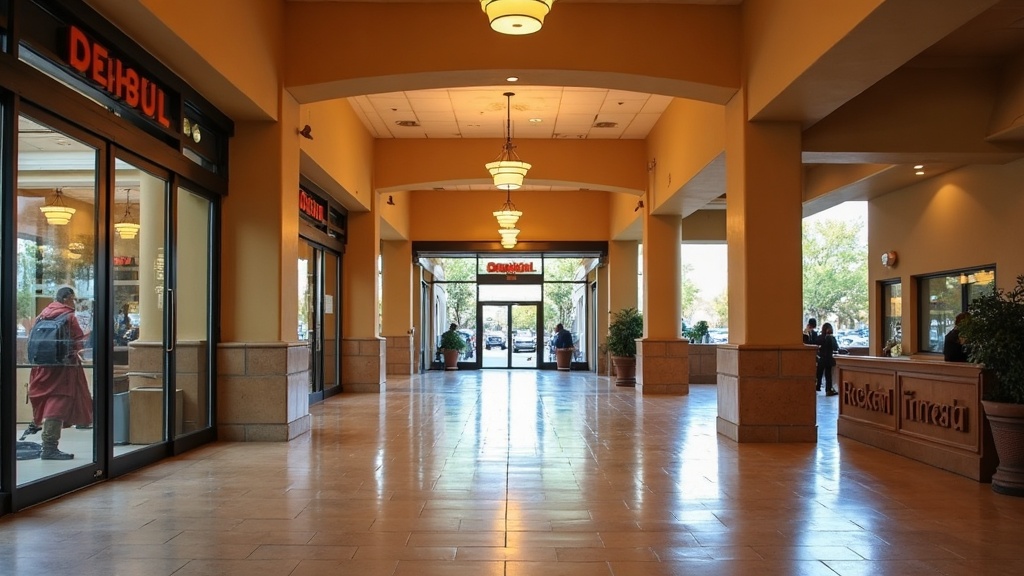 Albuquerque New Mexico retail plaza floor with wet floor sign