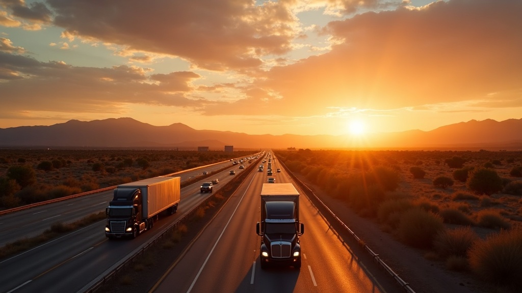 Albuquerque New Mexico I-40 with semi truck at sunrise