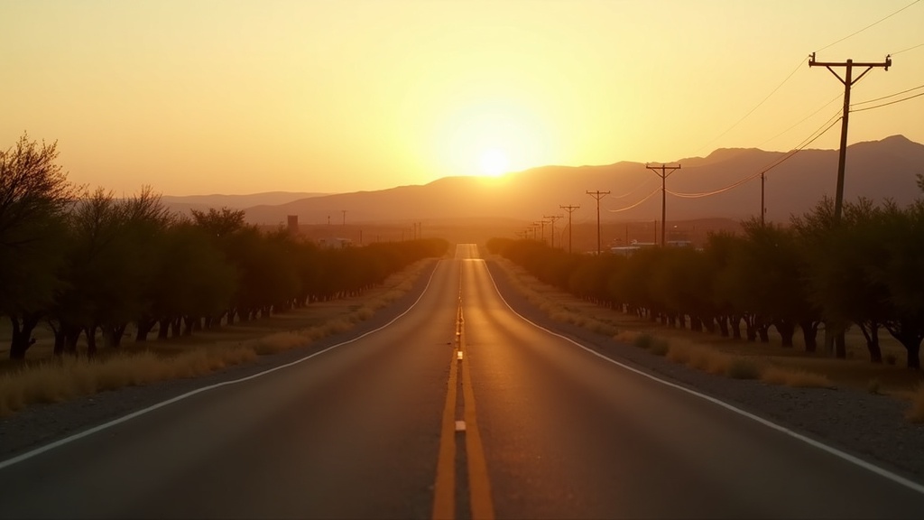 Carretera de dos carriles entrando a Las Cruces, Nuevo México
