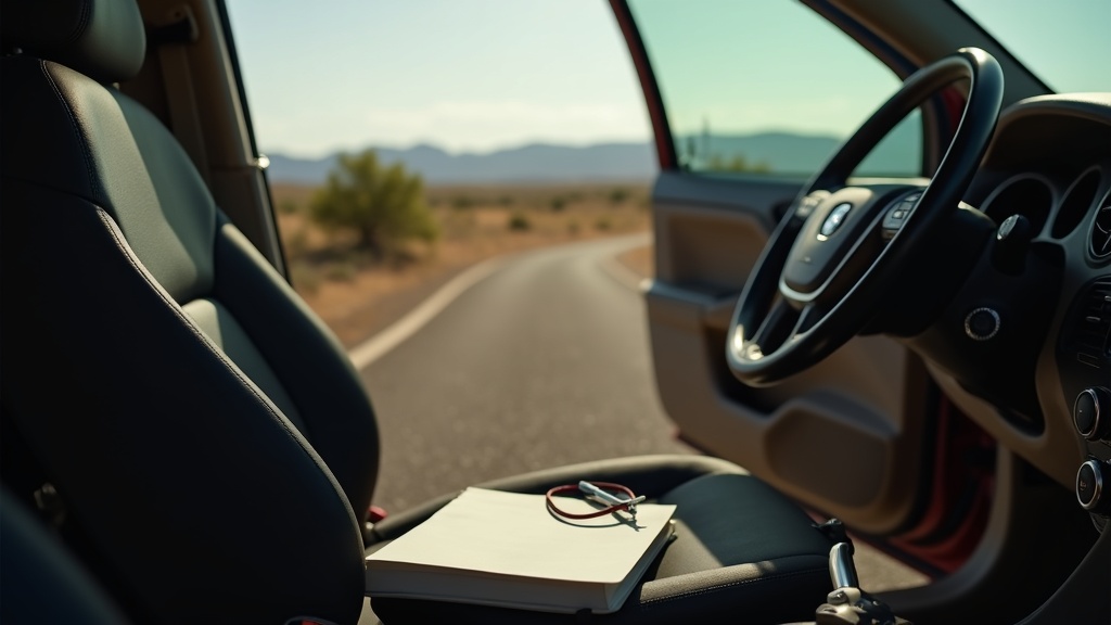 Teléfono y libreta en el asiento de un carro tras un accidente en Nuevo México