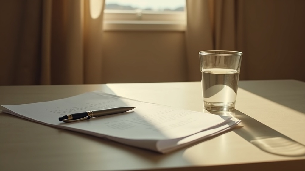 Documento doblado y pluma sobre una mesa
