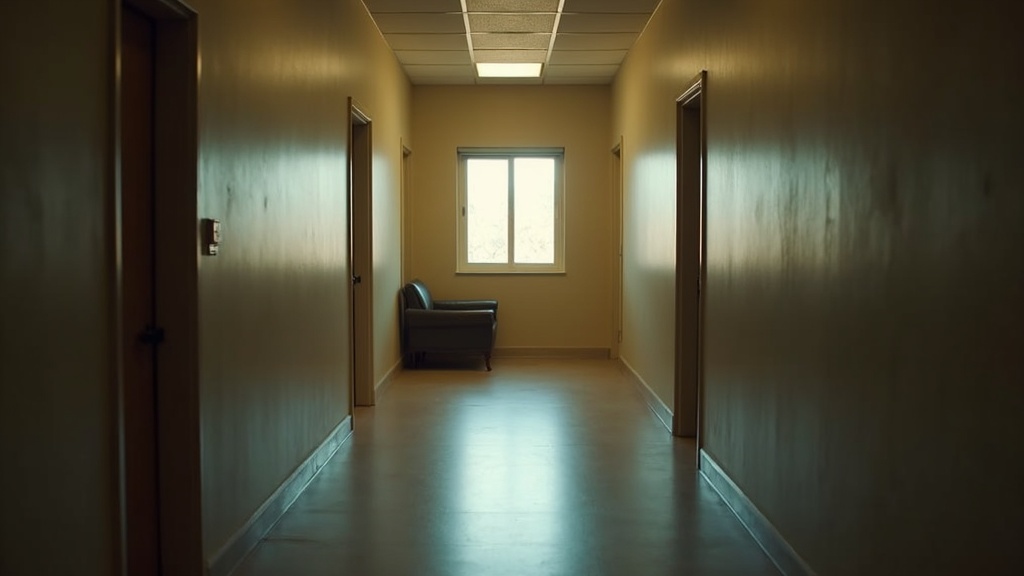 Quiet law office corridor with window light