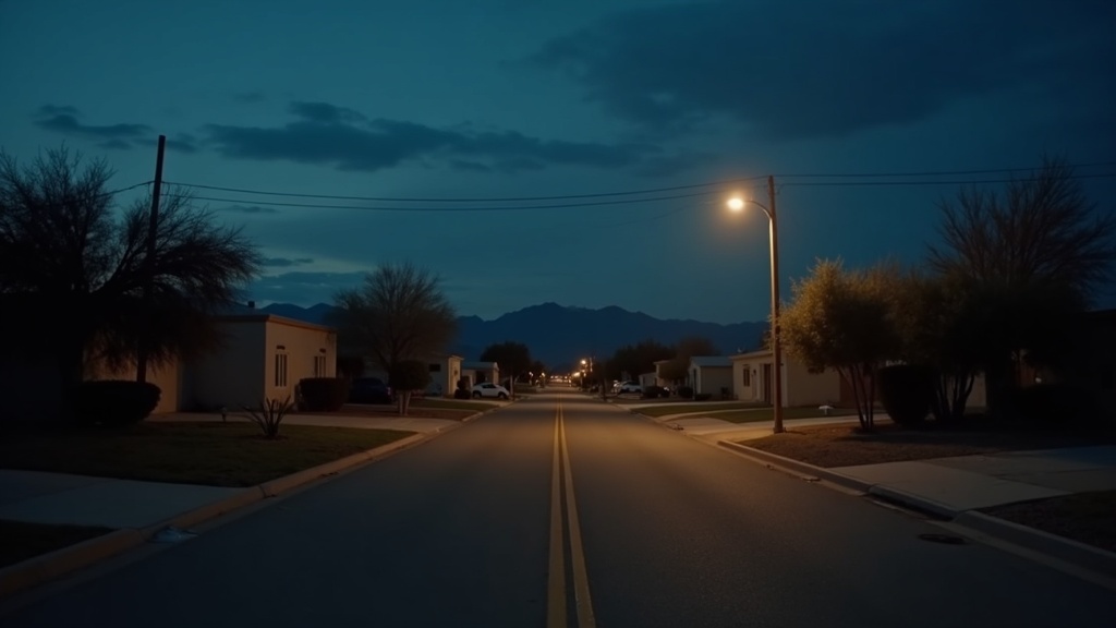 Quiet residential street at dusk