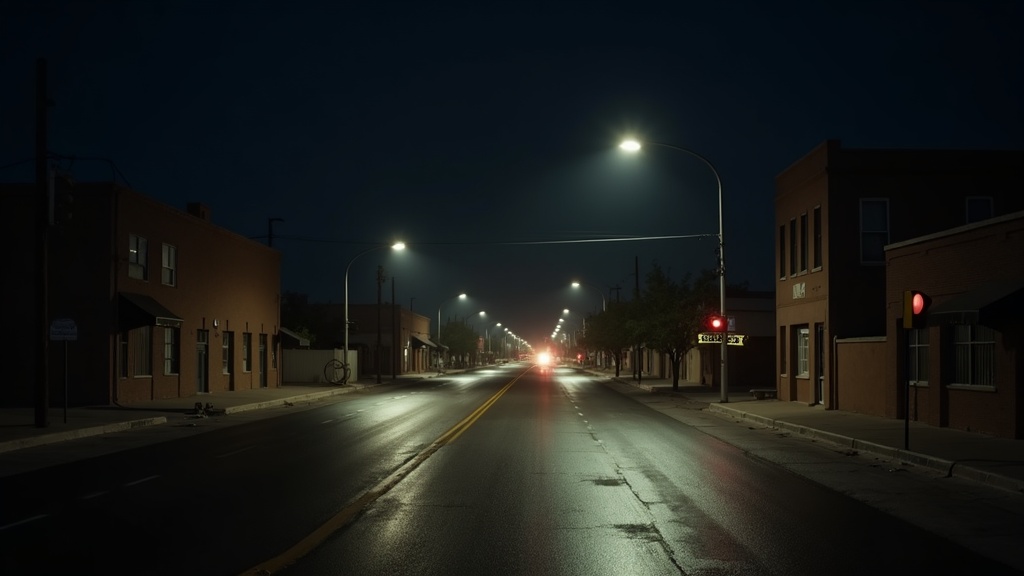 City street at night with wet asphalt