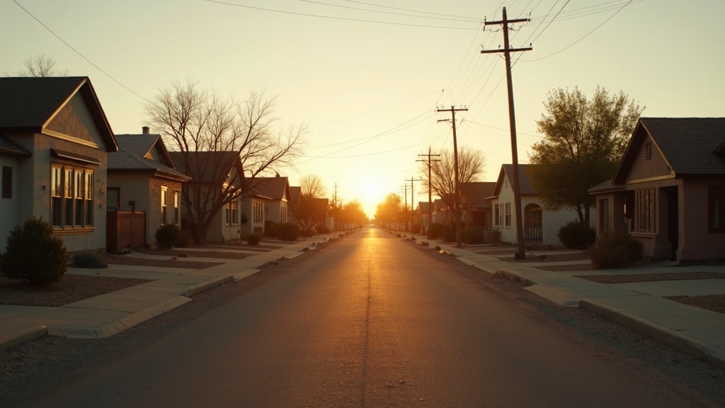 Quiet residential street at dawn