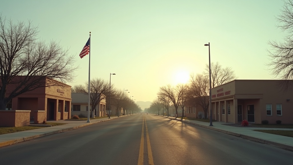 Calle municipal tranquila al amanecer