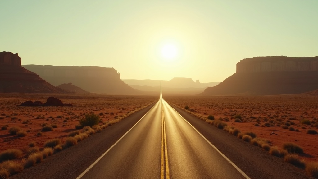 Carretera atravesando mesas de roca roja cerca de Gallup